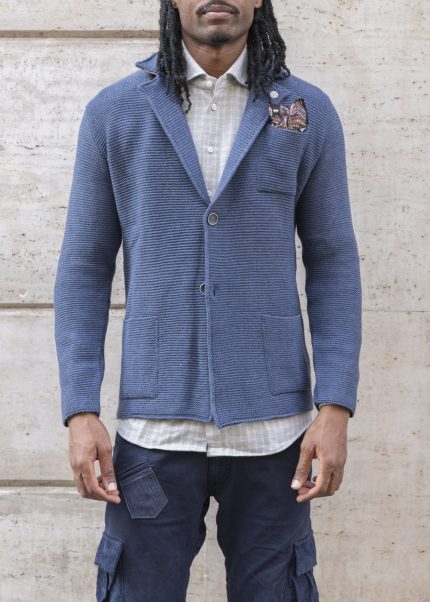 Giacca maglia denim con pochette